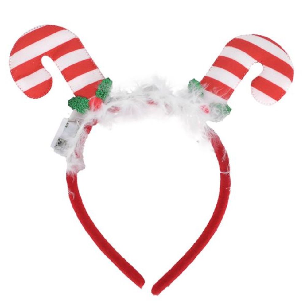 Vincha con Luz Diseño de Bastones de Caramelo - Unidad