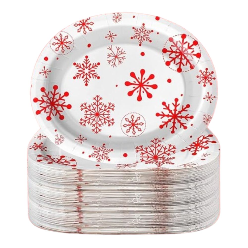 Platos Descartables Modelo Copos de Nieve - Paquete 12un