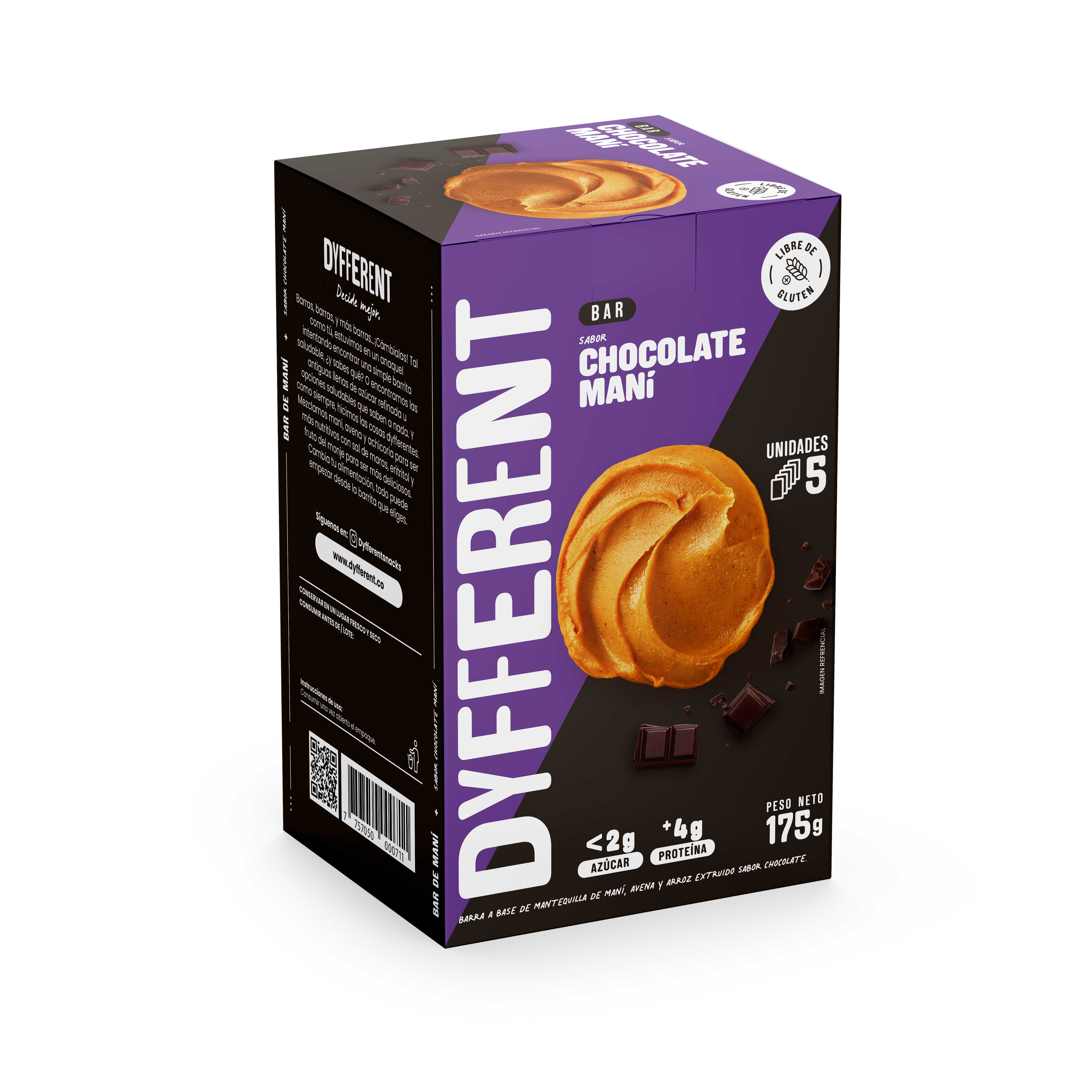 BARRAS DE MANÍ CHOCOLATE DYFFERENT - CAJA 5UN